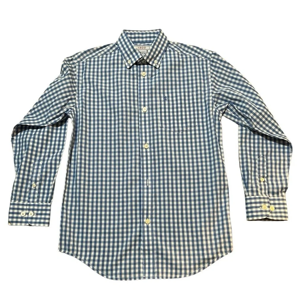 Izod Button Down Long Sleeve Shirt Boys Size M (10/12) Blue/White Stripe